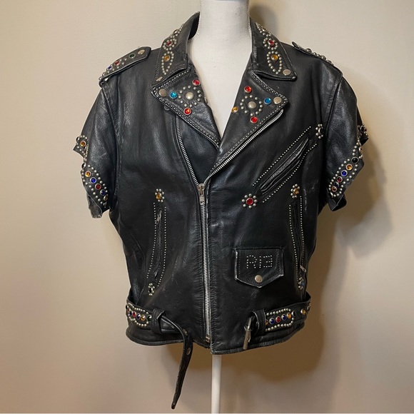 R13 Repurposed Studded Embellished Biker Short Sleeve Leather Jacket RARE - Picture 2 of 15